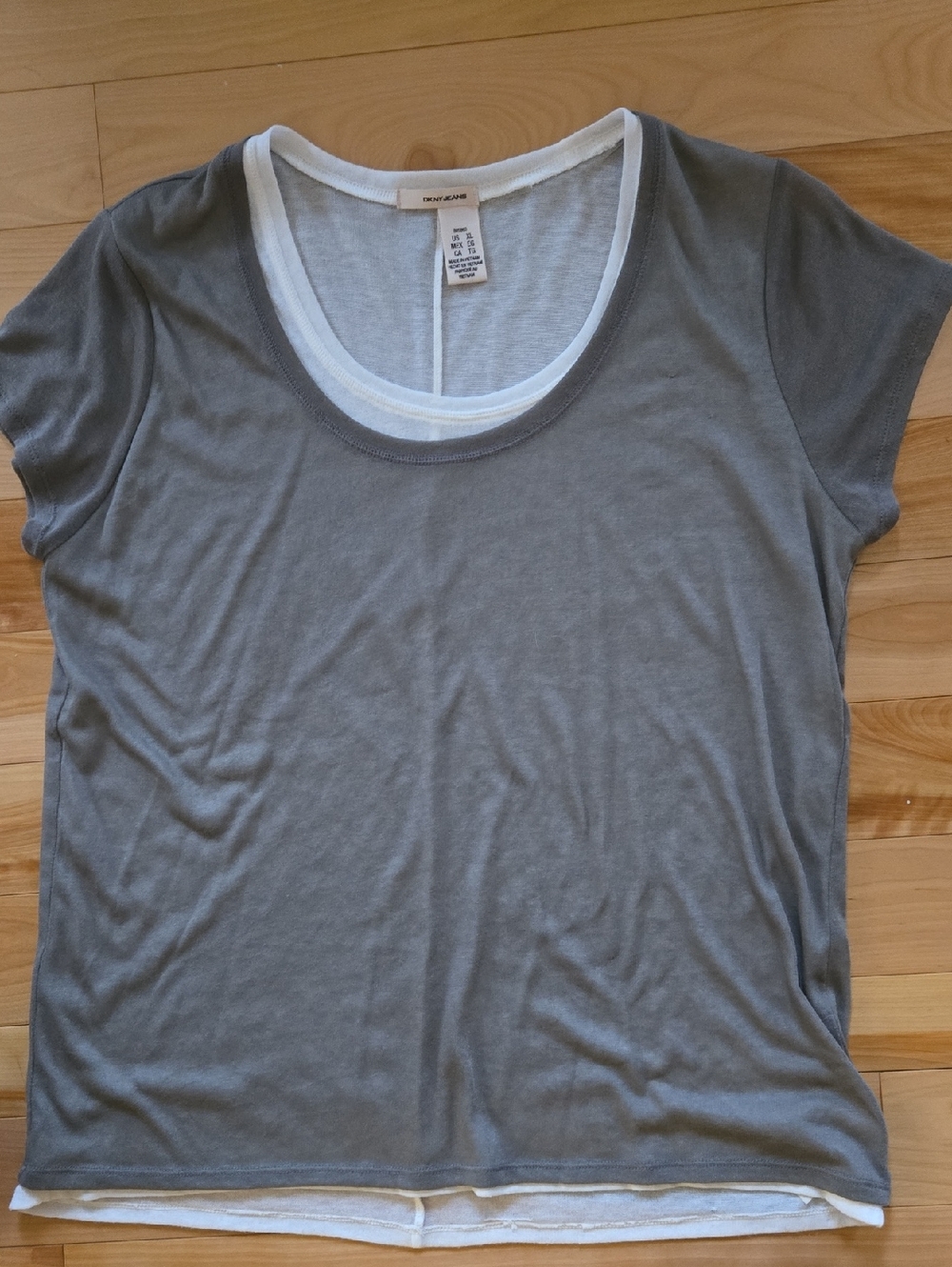 Madewell Olive Green Short-Sleeve Layered Scoop Neck Tee with Off- White Trim